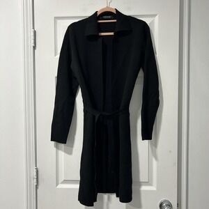 Parisian Siganture 100% Extra Fine Merino Wool Duster Sweater Black Tie Waist‎
